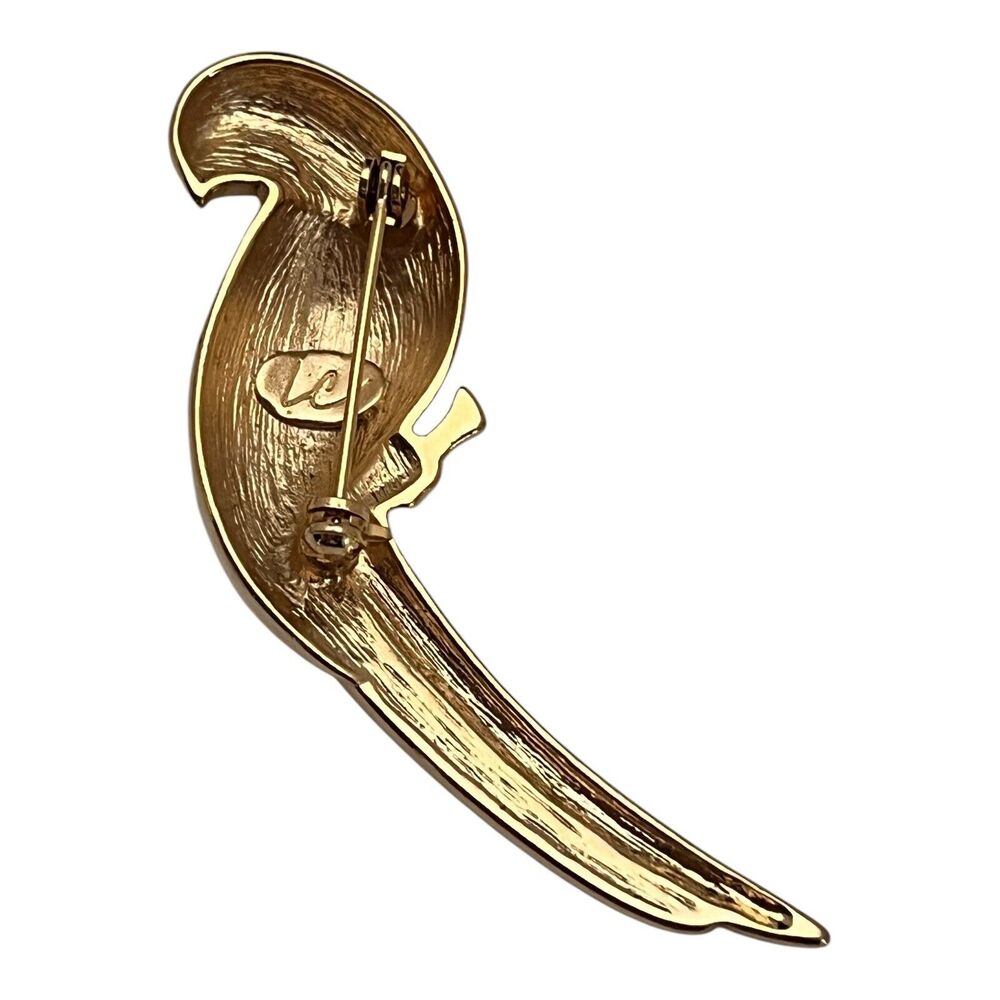 Vintage 1980s Parrot Brooch Enamel Crystal Eye Gold Tone - 11Y - Picture 2 of 2